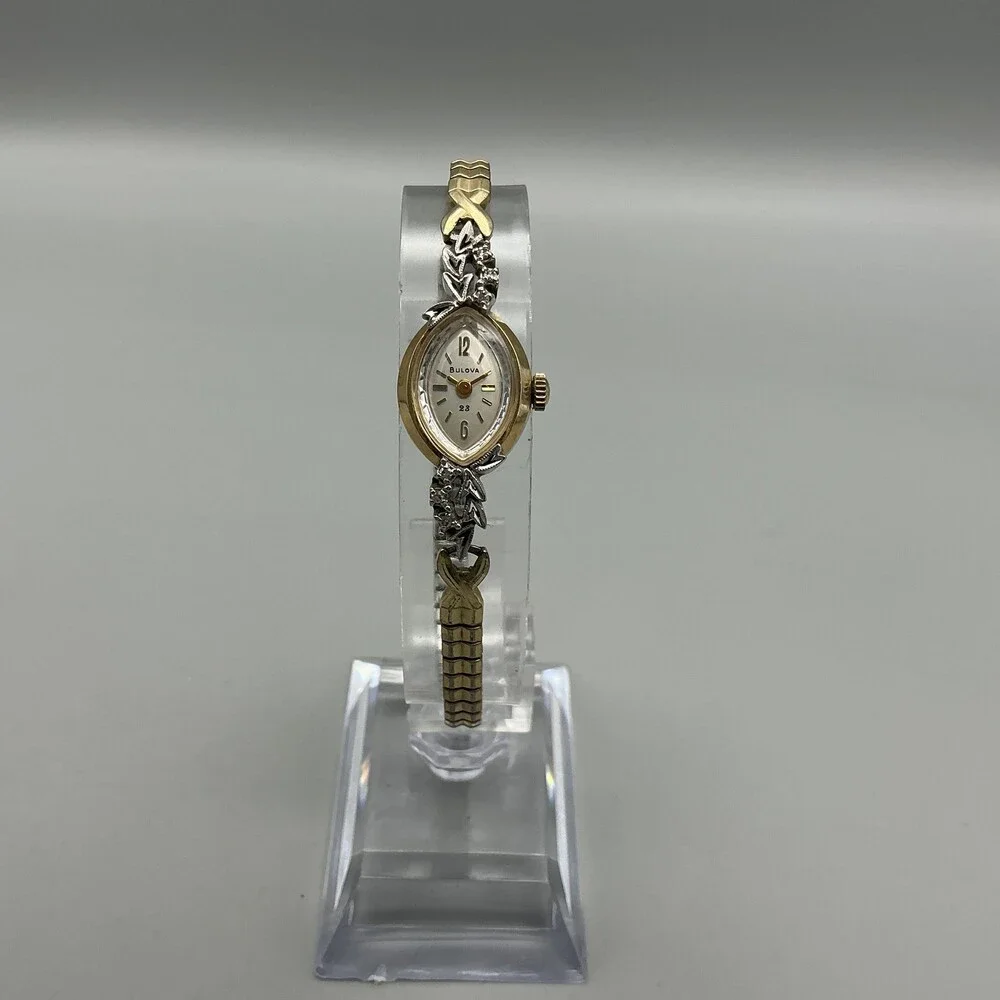 Vintage Bulova La Petite OV 23 Watch Womens 13mm 14K Gold Diamond Manual Wind